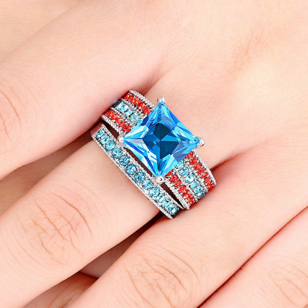 10K WHITE Gold Filled Engagement double ring - 2