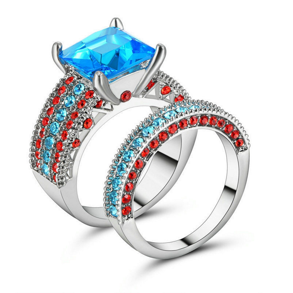 10K WHITE Gold Filled Engagement double ring