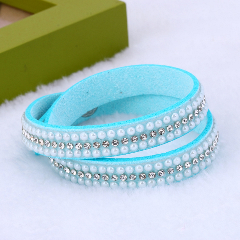 Rhinestone Leather Wrap Wristband Cuff Punk Bracelet Bangle