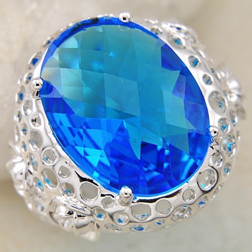 Silver RING Blå topas ÄDELSTEN