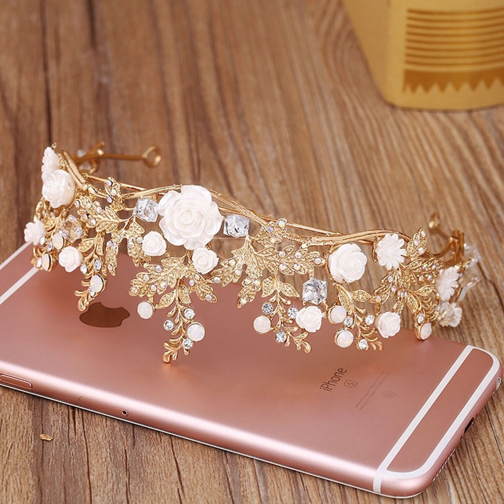 Crystal wedding hair crownl hair accessories handmade GOLD - 4