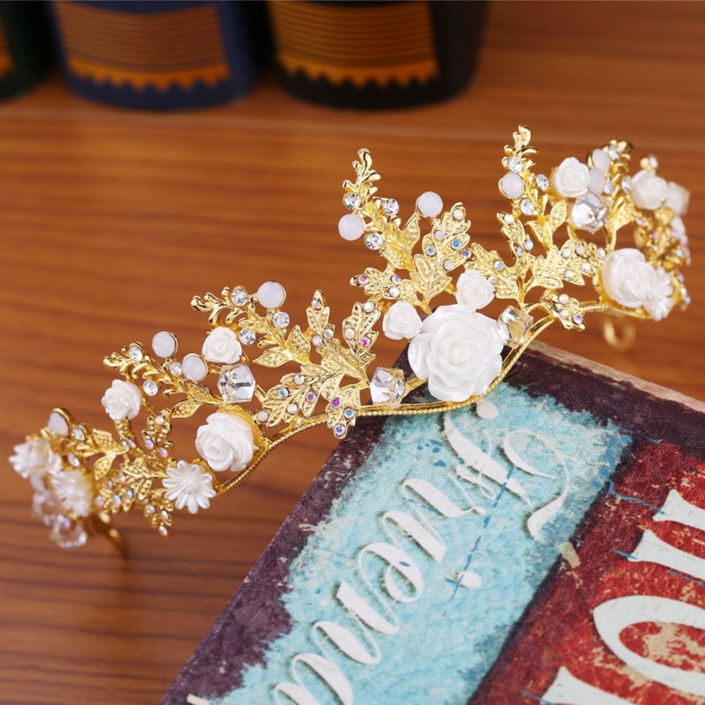 Crystal wedding hair crownl hair accessories handmade GOLD - 3