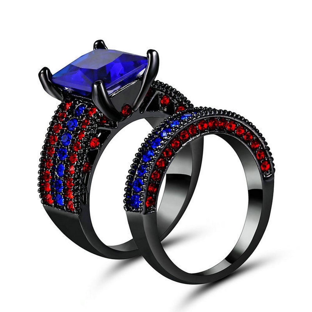 10K BLACK Gold Filled Engagement double ring