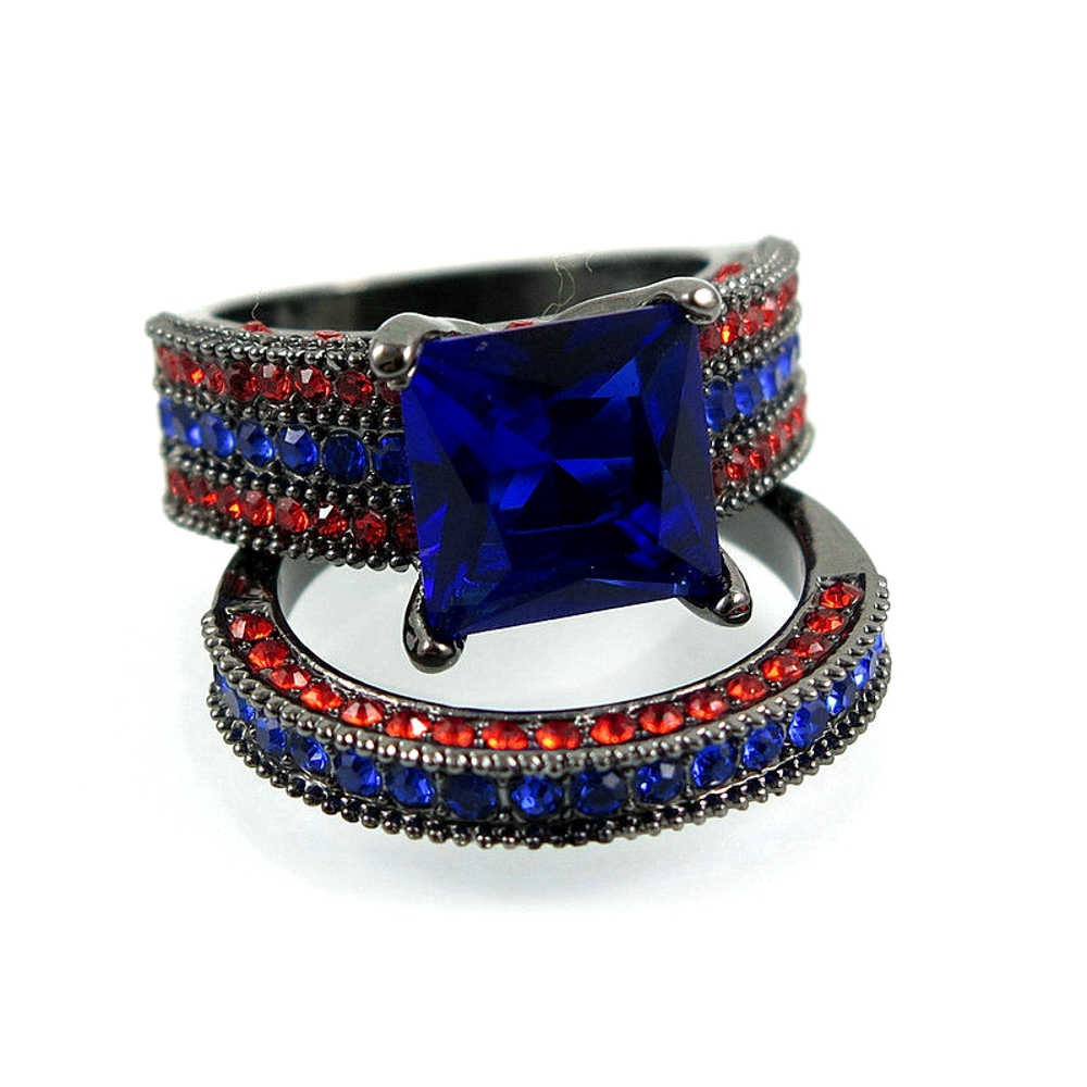 10K BLACK Gold Filled Engagement double ring - 3
