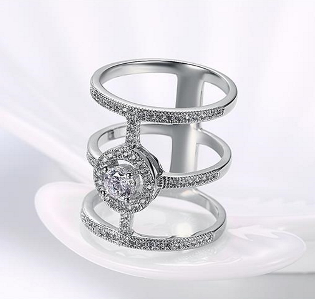 18K VIT Guldfyllda Guld Filled gulddoublé Ring CZ - 4