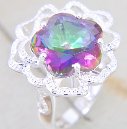 Silver RING Rainbow colored topaz GEMSTONE
