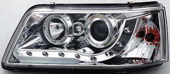 VW T5 03+ R8 STYLE LED HEADLIGHTS CHROME V1