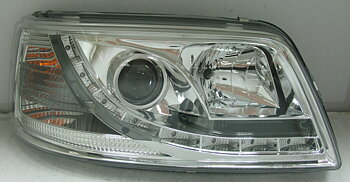 VW T5 03+ R8 STYLE LED HEADLIGHTS CHROME V2