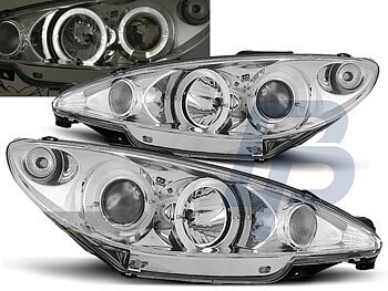 HEADLIGHTS PEUGEOT 206 02- ANGEL EYES CHROME
