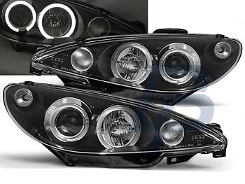 HEADLIGHTS PEUGEOT 206 02- ANGEL EYES BLACK