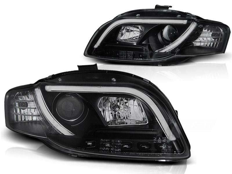 STRÅLKASTARE TUBE LIGHT DRL SVART TILL AUDI A4 B7 2004-2008