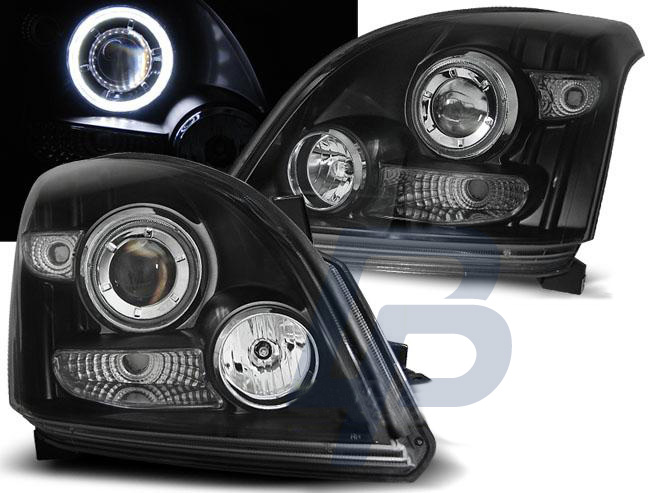 HEADLIGHTS TOYOTA LAND CRUISER 120 03-09 ANGEL EYES BLACK CCFL - 2