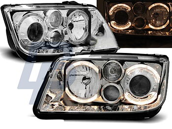 HEADLIGHTS VW BORA 09.98-07.05 ANGEL EYES CHROME
