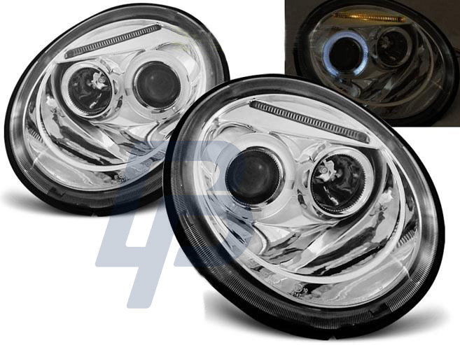 HEADLIGHTS VW NEW BEETLE 10.98-05.05 ANGEL EYES CHROME - 2