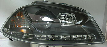 SEAT IBIZA/CORDOBA 6L 02+ R8 STYLE LED HEADLIGHTS BLACK V1