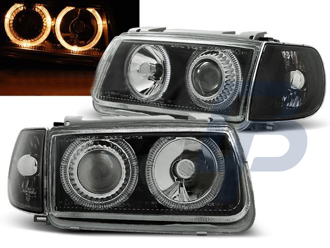 HEADLIGHTS VW POLO 6N 10.94-09.99 HATCHBACK ANGEL EYES BLACK - 2