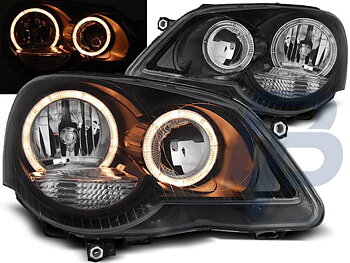 HEADLIGHTS VW POLO 9N3 04.05-09 ANGEL EYES BLACK