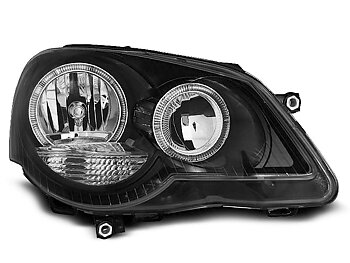 HEADLIGHTS VW POLO 9N3 04.05-09 ANGEL EYES BLACK