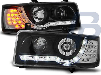 HEADLIGHTS VW T4 90-03.03 TRANSPORTER DAYLIGHT BLACK LED INDICATION