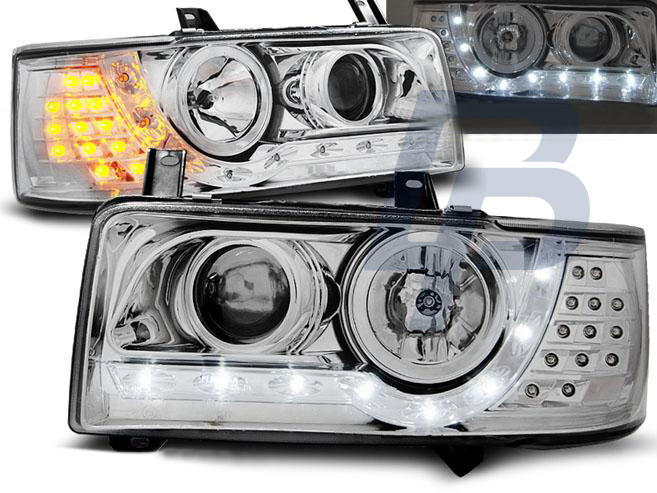 HEADLIGHTS VW T4 90-03.03 TRANSPORTER DAYLIGHT CHROME LED INDICATION - 2