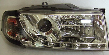 SKODA OCTAVIA 01-04 R8 STYLE LED HEADLIGHTS CHROME V1