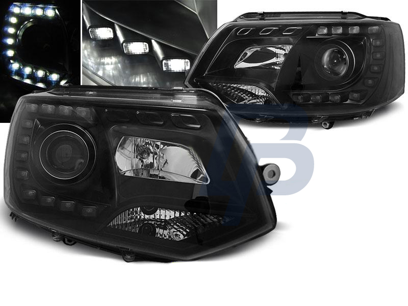 HEADLIGHTS VW T5 2010-2015-  BLACK TRU DRL - 5