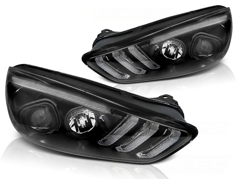 STRÅLKASTARE FORD FOCUS MK3 2015-2018 SVART DRL SEKVENTIELL LED INDICAOR