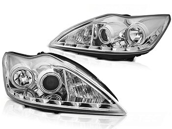 STRÅLKASTARE FORD FOCUS II 2008-2010 ANGEL EYES CCFL KROM