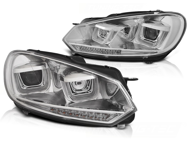 STRÅLKASTARE U-LED LIGHT DRL KROM SEQ TILL VW GOLF 6 2008-2012