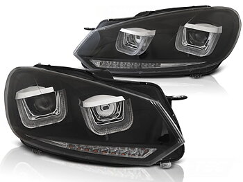STRÅLKASTARE U-LED LIGHT DRL SVART SEQ TILL VW GOLF VI 2008-2012