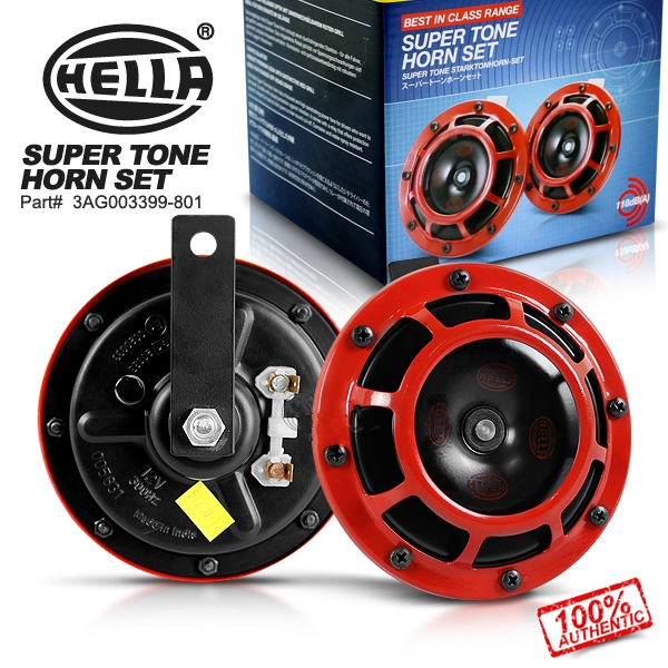 HELLA SUPERTONE HORN KIT RED 118DB SET OF 2 INCL RELAY - 2
