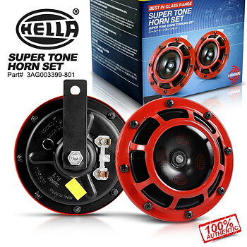 HELLA SUPERTONE HORN KIT RED 118DB SET OF 2 INCL RELAY