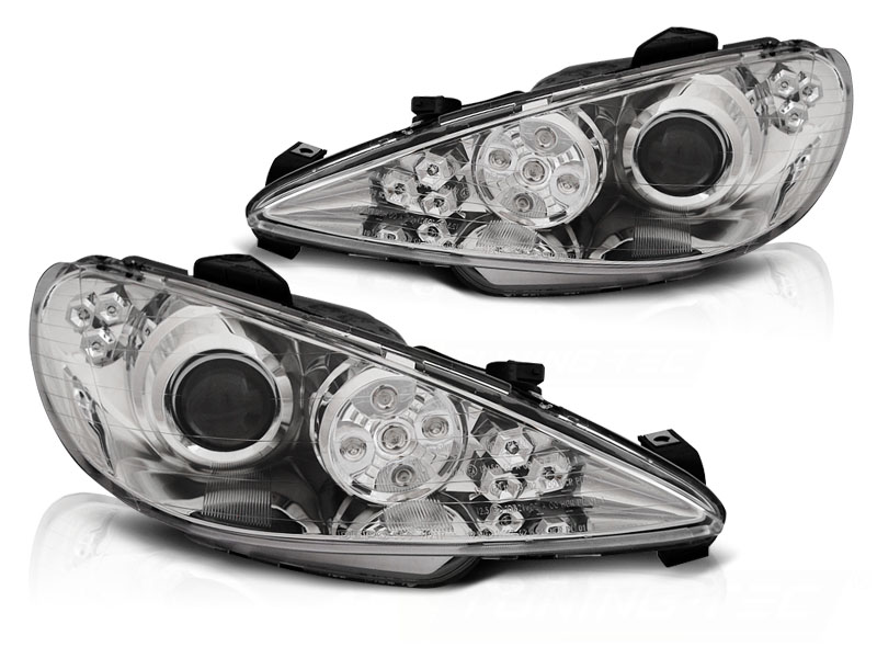 STRÅLKASTARE PEUGEOT 206 2002- ANGEL EYES KROM LED