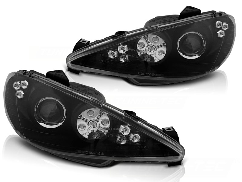 STRÅLKASTARE PEUGEOT 206 2002- ANGEL EYES SVART LED