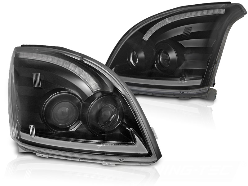 STRÅLKASTARE TOYOTA LAND CRUISER 120 2003-2009 TUBE LIGHT SEQ LED SVART