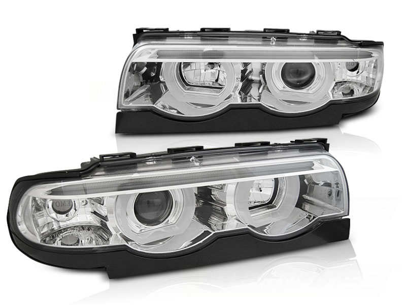 STRÅLKASTARE ANGEL EYES LED 3D KROM TILL BMW E38 1994-2001