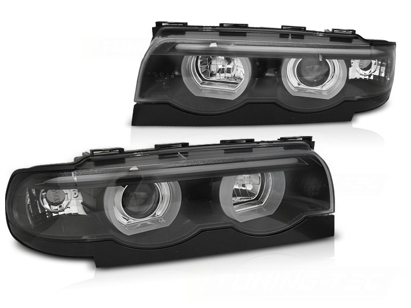 STRÅLKASTARE ANGEL EYES LED 3D SVART TILL BMW E38 1994-2001