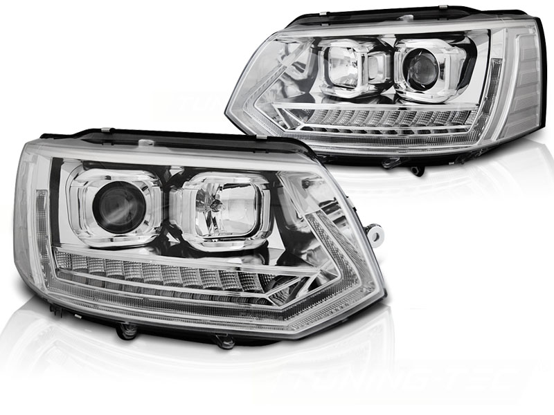 STRÅLKASTARE TUBE LIGHT DRL KROM SEQ TILL VW T5 2010-2015