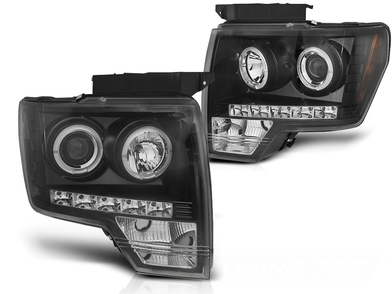 STRÅLKASTARE FORD F150 MK12 2008-2014 ANGEL EYES SVART