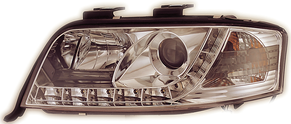 AUDI A6 01-04 R8 STYLE LED HEADLIGHTS CHROME V1