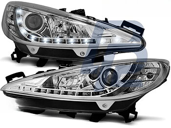 STRÅLKASTARE PEUGEOT 207 2006-2012 DAYLIGHT KROM W/MOTOR