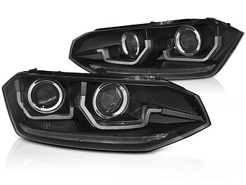 STRÅLKASTARE VW POLO VI 2G 2017-2021 SEQ LED SVART
