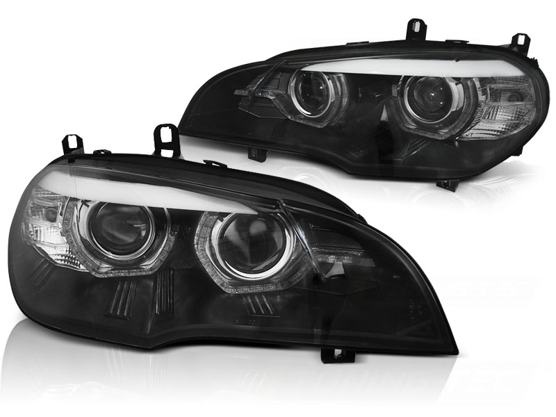 LED-STRÅLKASTARE ANGEL EYES LED DRL SVART TILL BMW X5 E70 2007-2013 (XENON OEM)