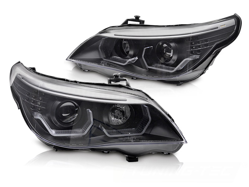 STRÅLKASTARE ANGEL EYES LED 3D SVART TILL BMW E60 E61 2003-2007