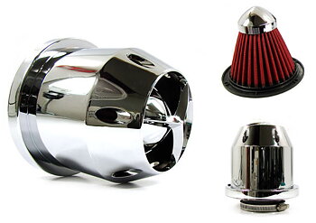 UNIVERSAL HEAT SHIELDED AIR FILTER CHROME 76MM