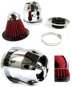UNIVERSAL HEAT SHIELDED AIR FILTER CHROME 76MM