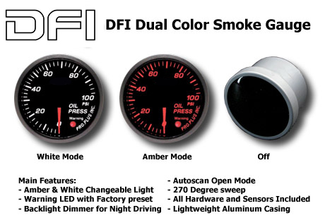 DFI AMBER/WHITE SMOKE LENS GAUGE 52MM - OIL PRESSURE (BAR)