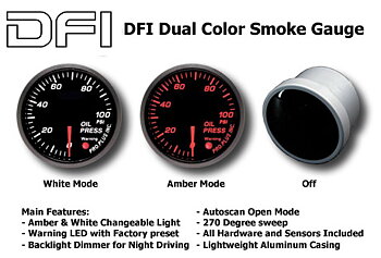 DFI AMBER/WHITE SMOKE LENS GAUGE 52MM - OIL PRESSURE (BAR)