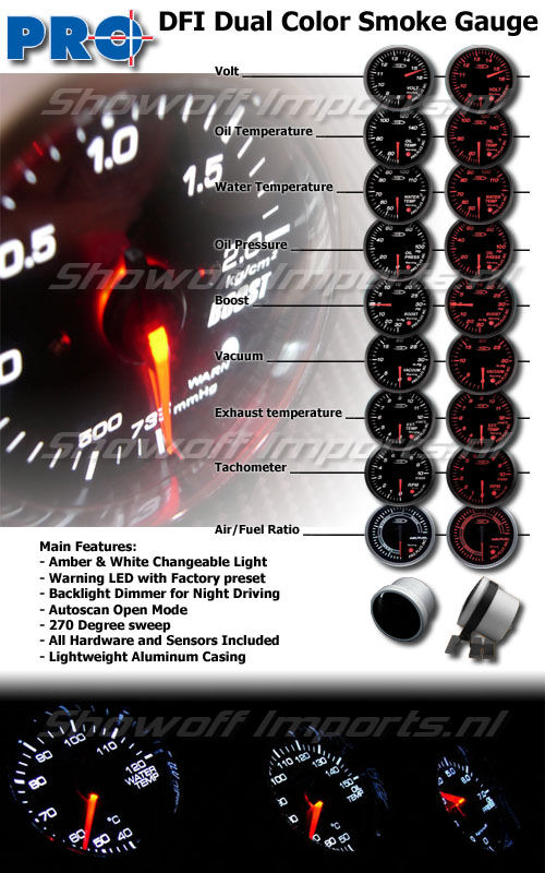 DFI AMBER/WHITE SMOKE LENS GAUGE 52MM - OIL TEMPERATURE - 3