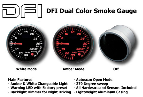 DFI AMBER/WHITE SMOKE LENS GAUGE 52MM - TURBO-BOOST (BAR)